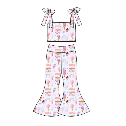 custom (moq 5)Baby Girls Popstick Truck Straps Top Bell Pants Clothes Sets