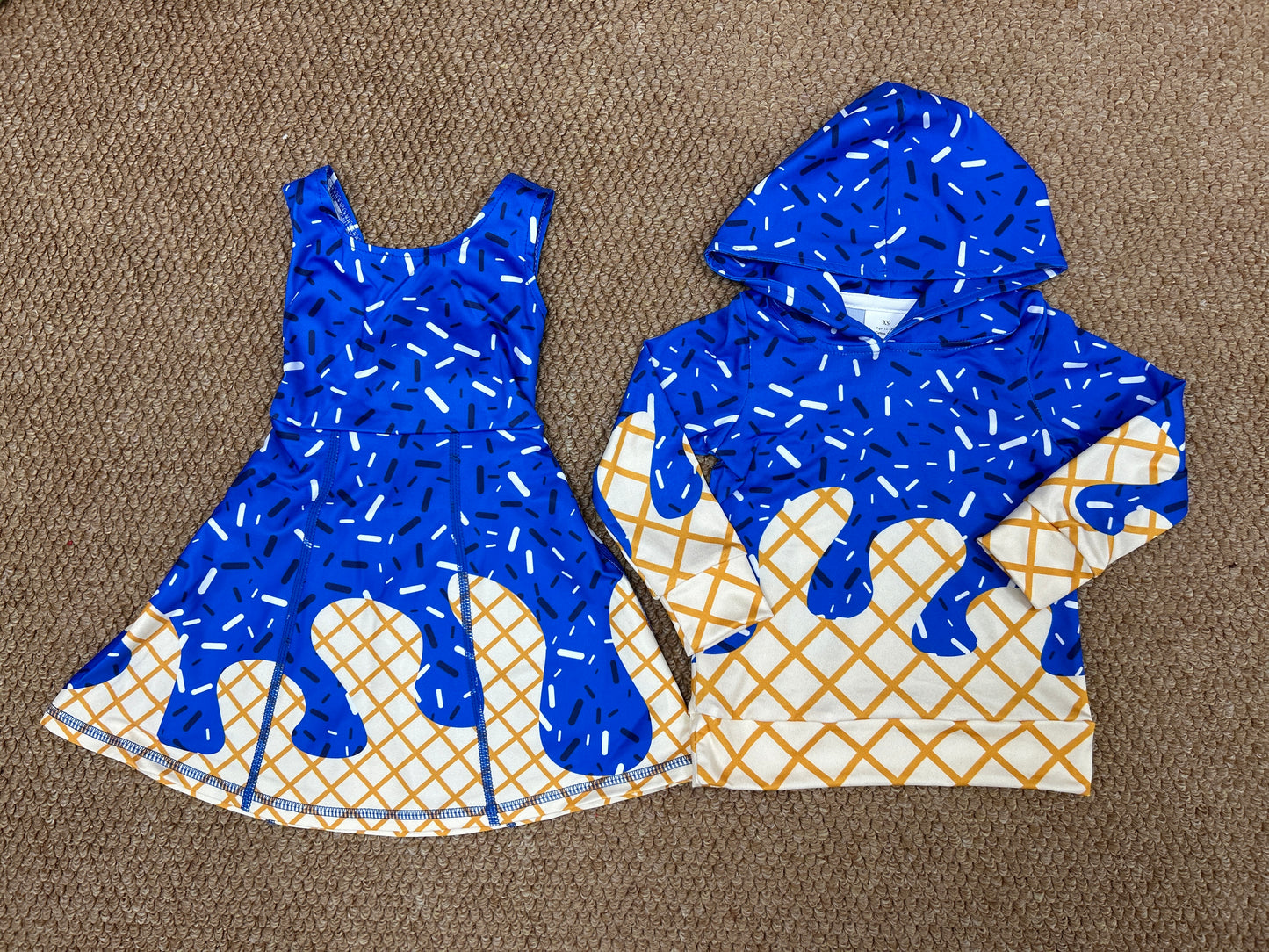 blue ice hoodie top/yoga skorts dress RTS sibling clothes