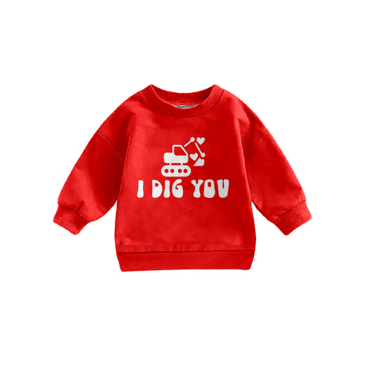 Custom I Dig You Excavator Red Long Sleeve Boys Pullover(only pullover)
