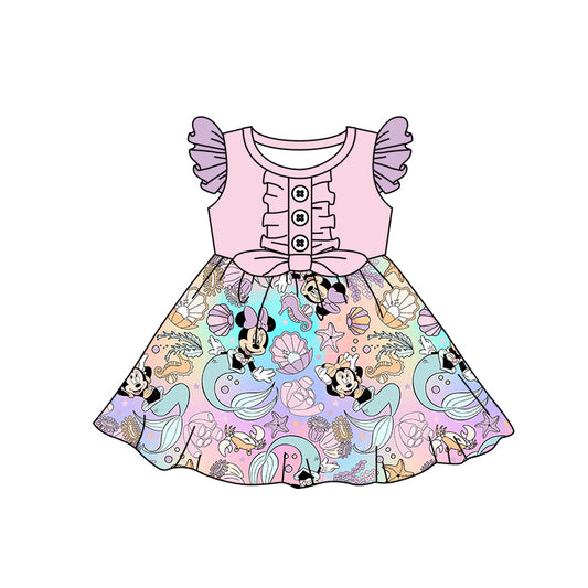 custom S 8.9 Cartoon pink flutter sleeve girls dress