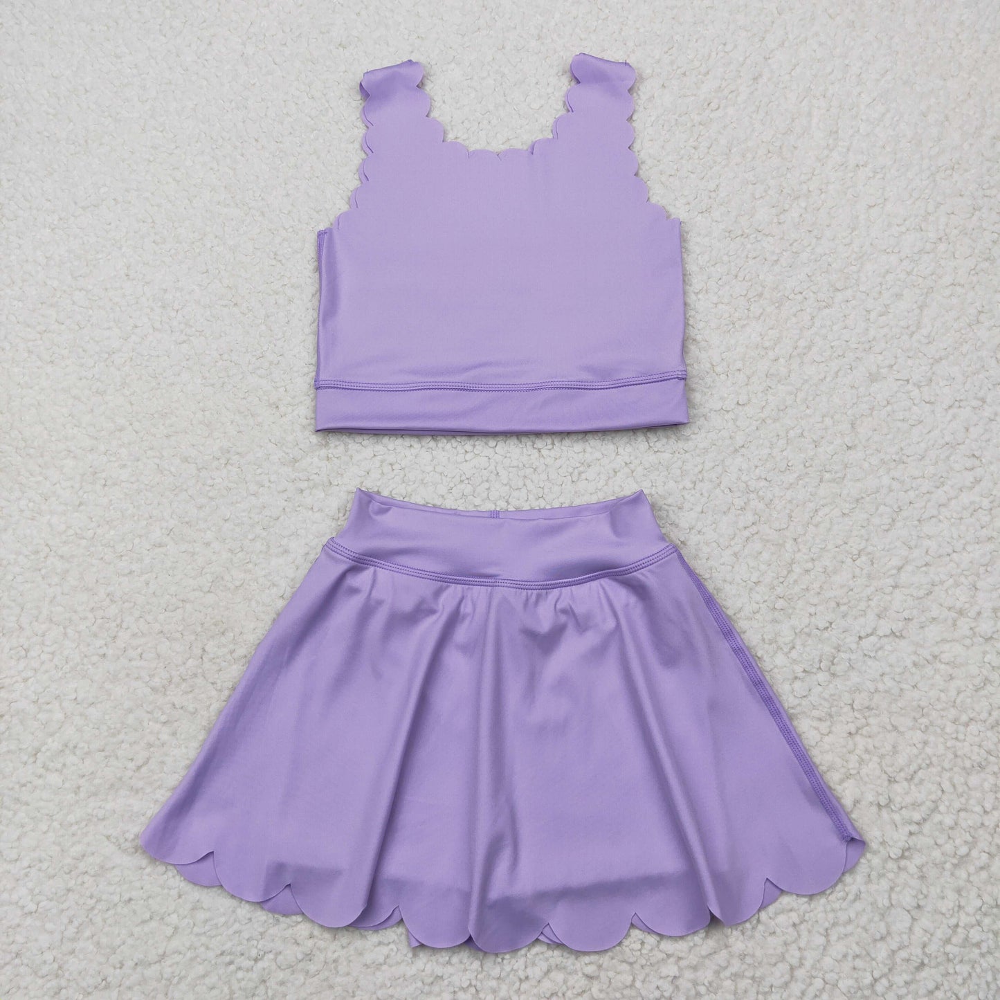 GSD2095 yoga solid purple sleeveless skirt with shorts girls set