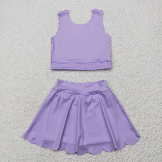 GSD2095 yoga solid purple sleeveless skirt with shorts girls set