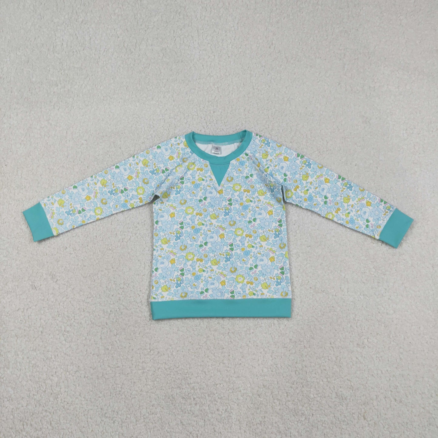 GT1294 yoga blue flowers floral long sleeve girls top