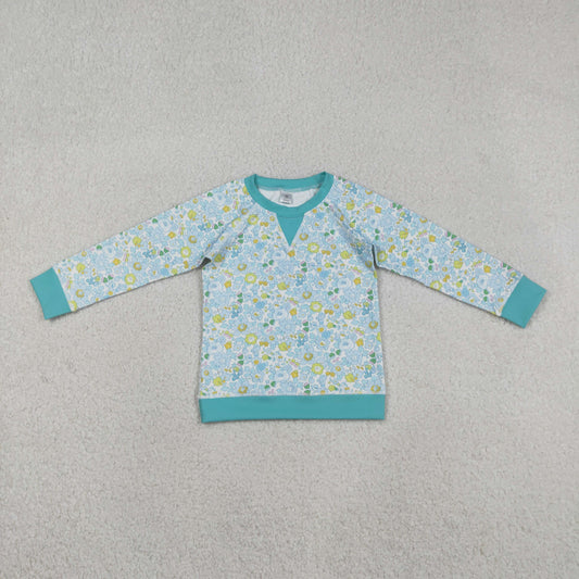 GT1294 yoga blue flowers floral long sleeve girls top