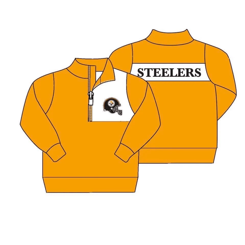 custom moq 3 football team steelers orange zipper long sleeve boys pullover
