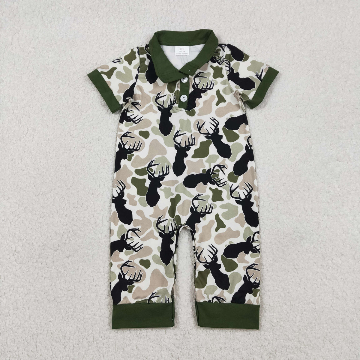 SR3636 Hunting Camo Deer Short Sleeve Boys Romper