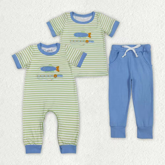 Embroidery Fishing Romper/Set RTS Sibling Clothes
