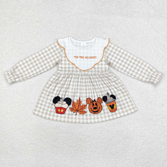 GT0749 Halloween pumpkin tis the season checkered long sleeve girls top