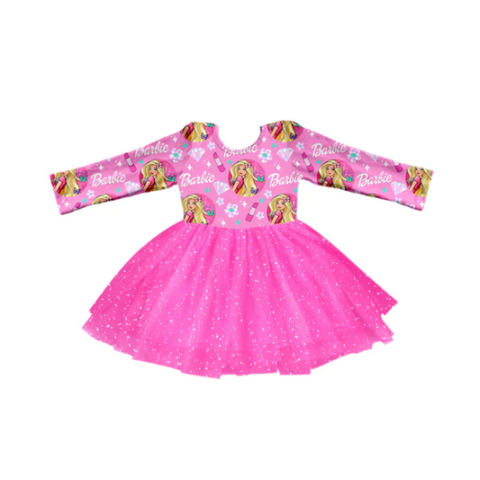 custom S 10.16 Cartoon BA hot pink long sleeve girls dress