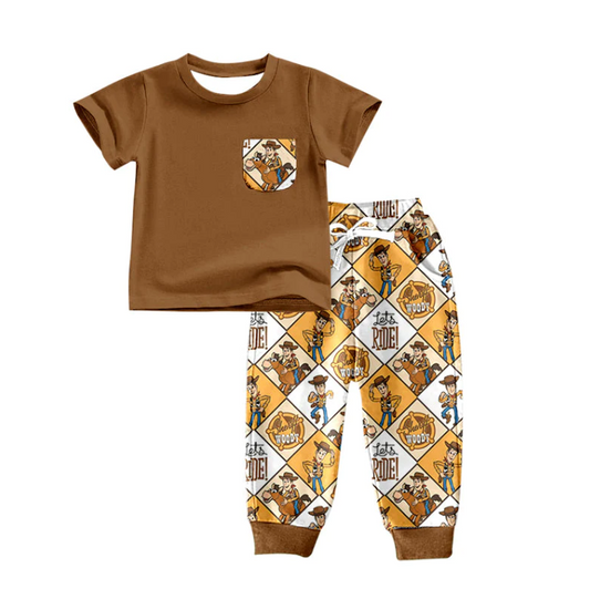 custom S 8.22 Cartoon toy brown short sleeve pants boys set