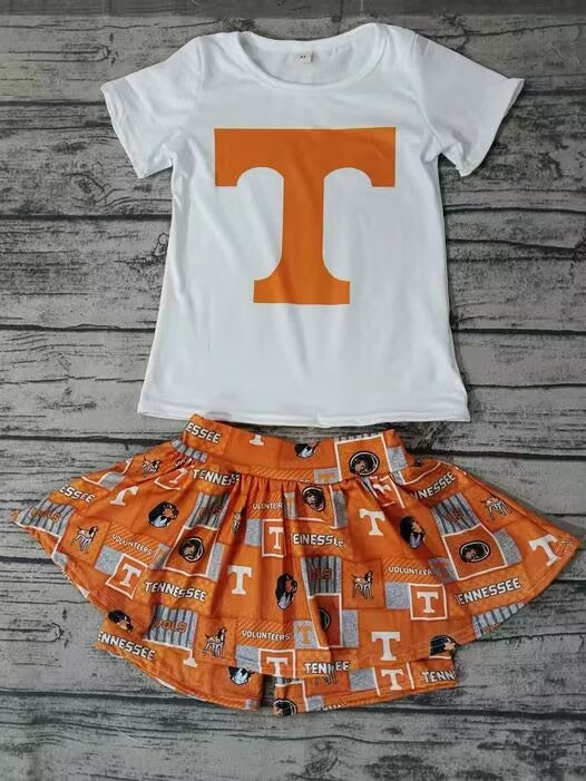 custom S 10.27 Letter short sleeve orange skirt girls set