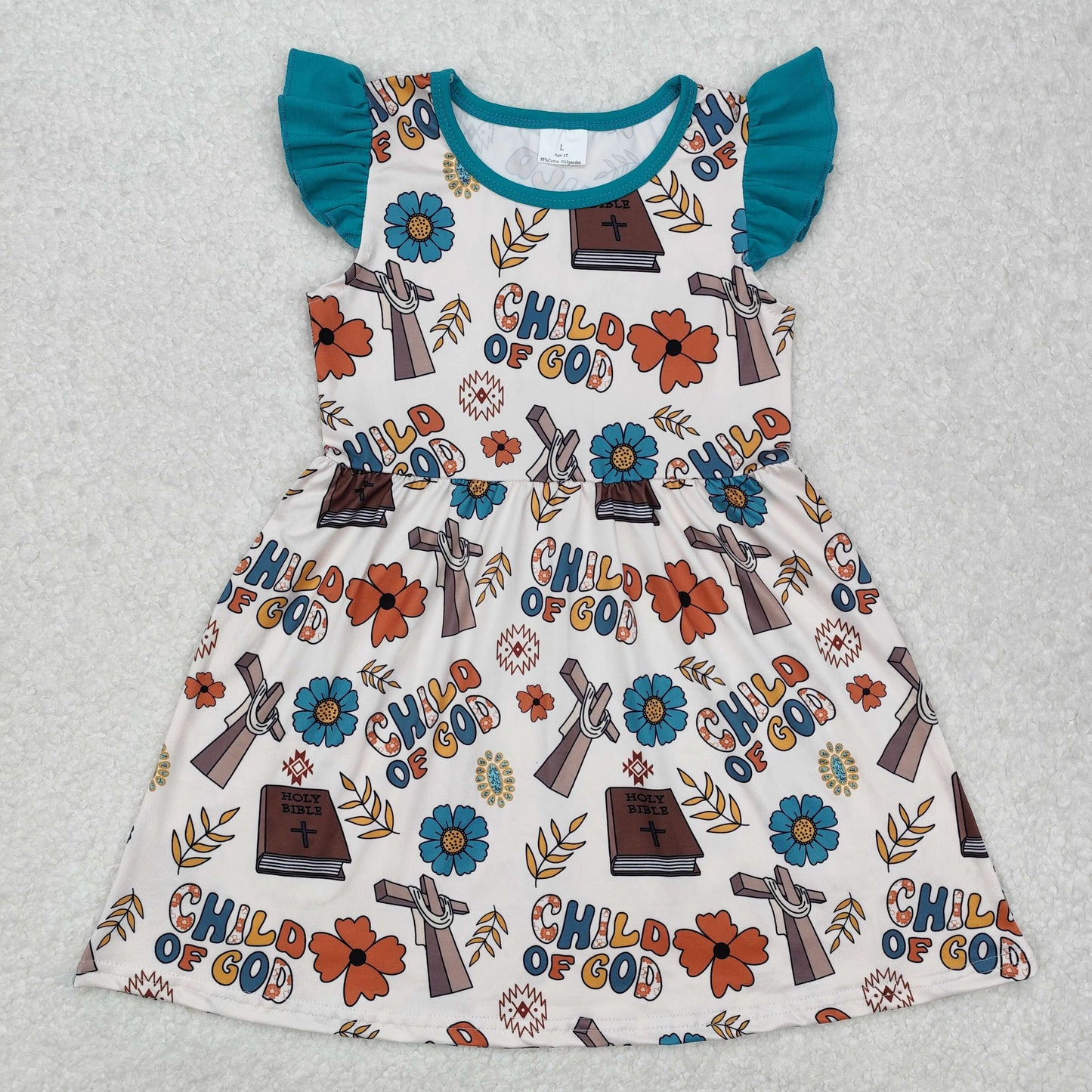 GSD1742 Easter Child Of God Flowers Green Flutter Sleeve Girls Dress