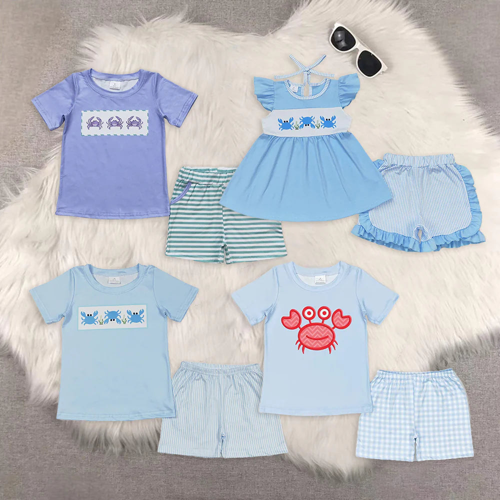 cute crab blue boys/girls set Sibling Clothes RTS