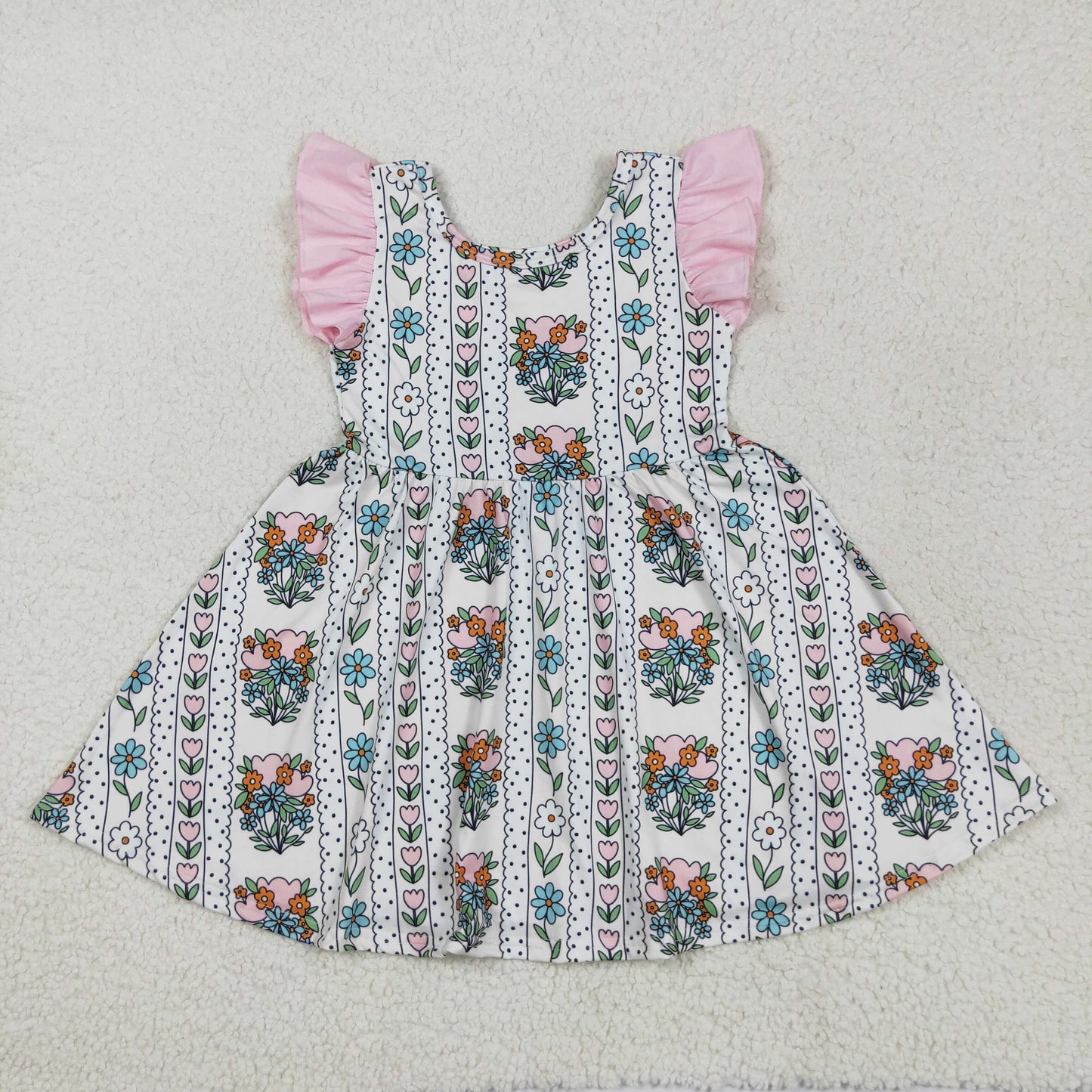 GSD2527 colorful flowers pink flutter sleeve girls dress
