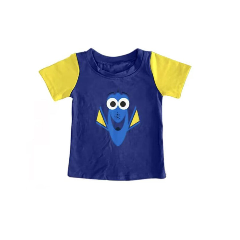 custom S cartoon cute fish blue short sleeve boys top