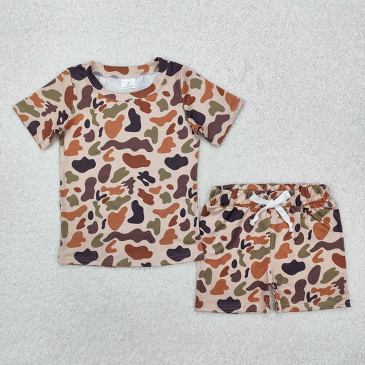 GSSO1724 Hunting Camo Brown Short Sleeve Shorts Girls Set