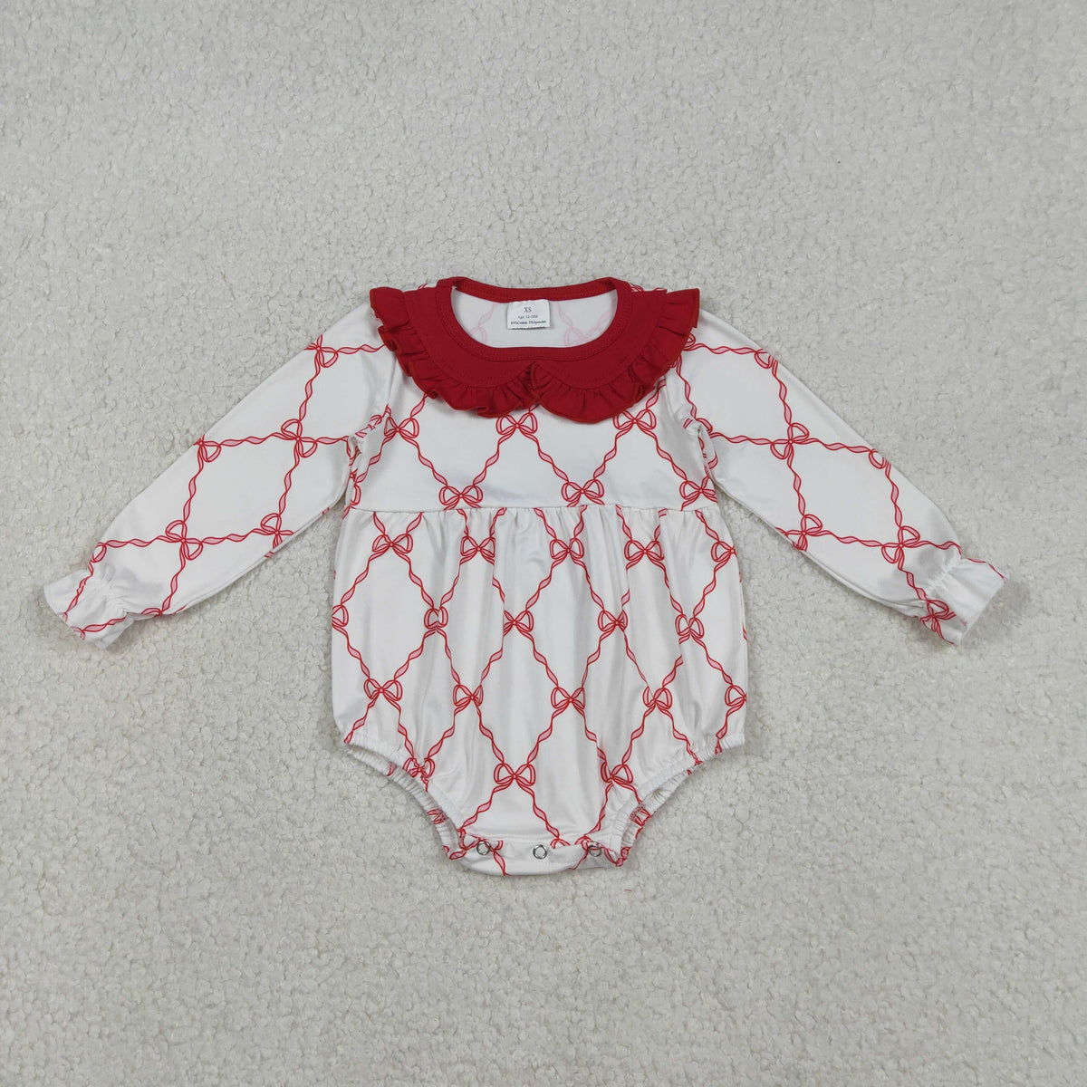 LR2725 Valentine's Day red bows long sleeve girls romper