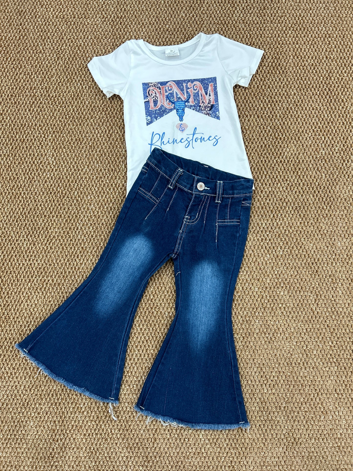 Western cow short sleeve blue jeans girls set baby girl cowgirl set