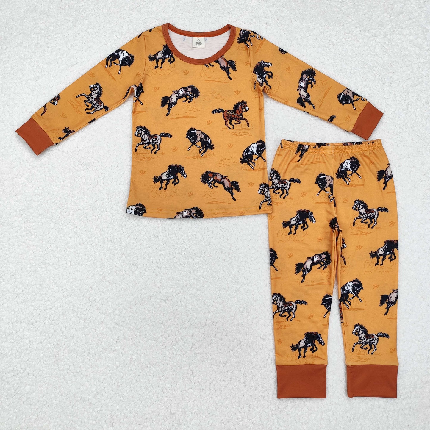 bamboo BLP0899 Western rodeo horse brown long sleeve pants boys pajamas