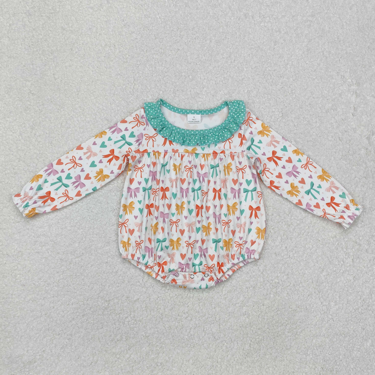 LR2066 colorful bows heart long sleeve girls romper