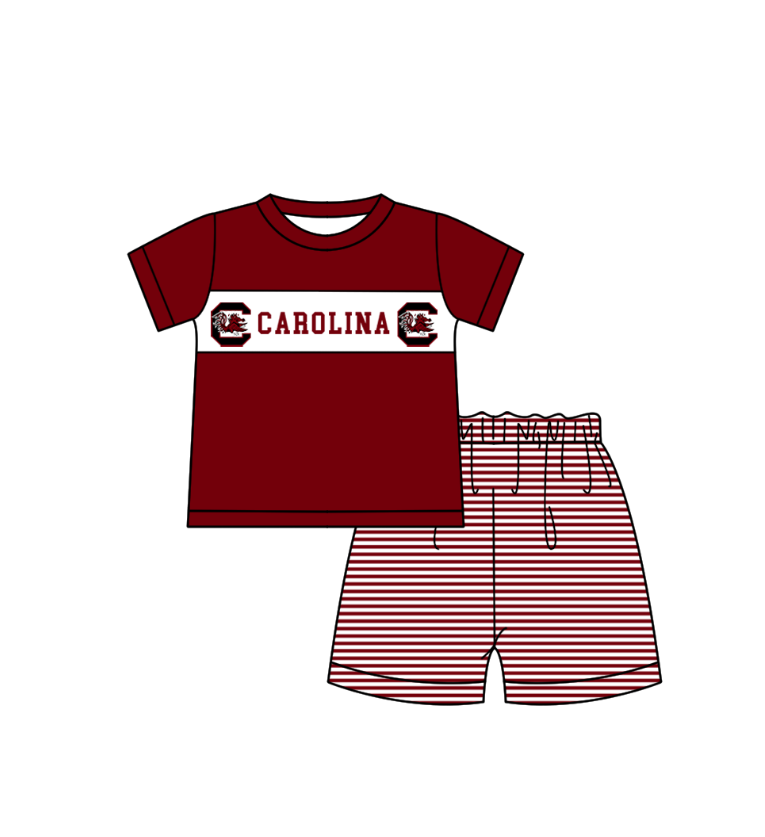 Custom Moq 3 Football Item Carolina Maroon Short Sleeve Shorts Boys Set