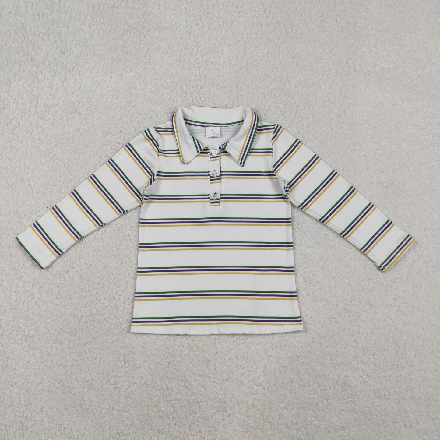 BT1375 Mardi Gras yellow purple green striped long sleeve boys top
