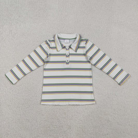 BT1375 Mardi Gras yellow purple green striped long sleeve boys top