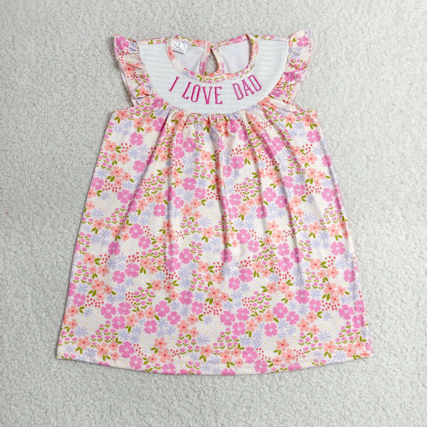 Embroidery Smocked GSD3986 I Love Dad Flowers Pink Girls Dress