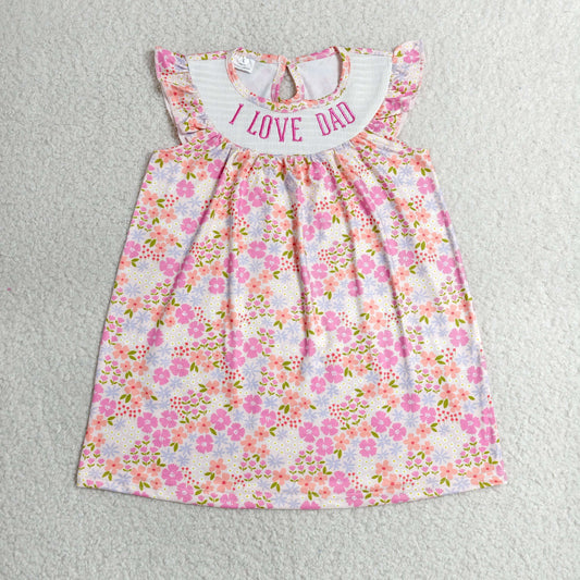 Embroidery Smocked GSD3986 I Love Dad Flowers Pink Girls Dress