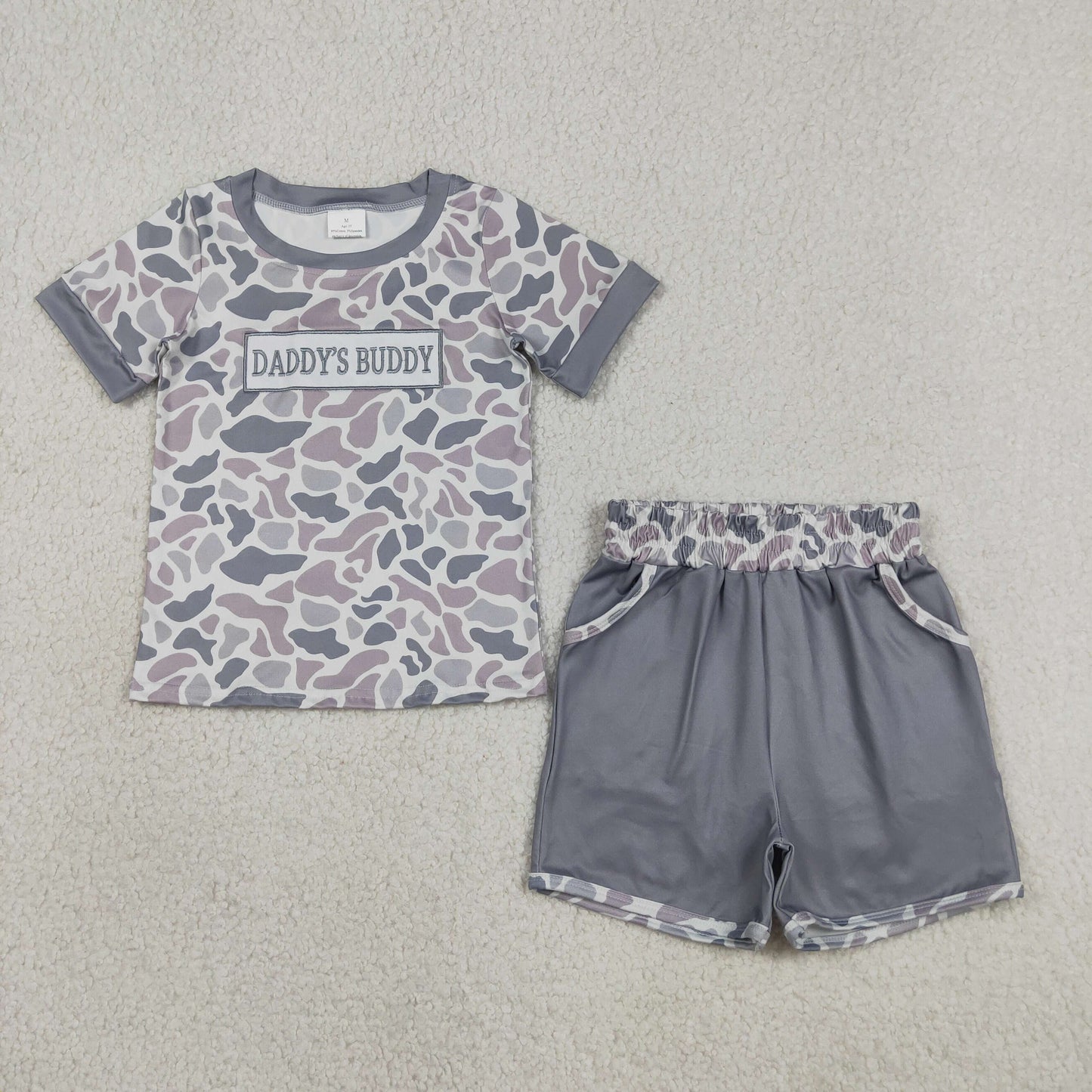 Embroidery BSSO1838 Daddy's Buddy Camo Short Sleeve Shorts Boys Set