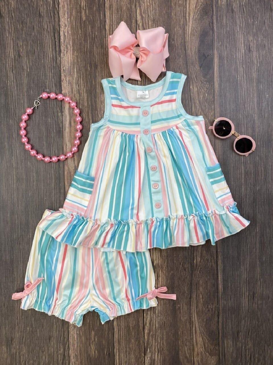 GSSO0045 Striped Print Summer Girls Set