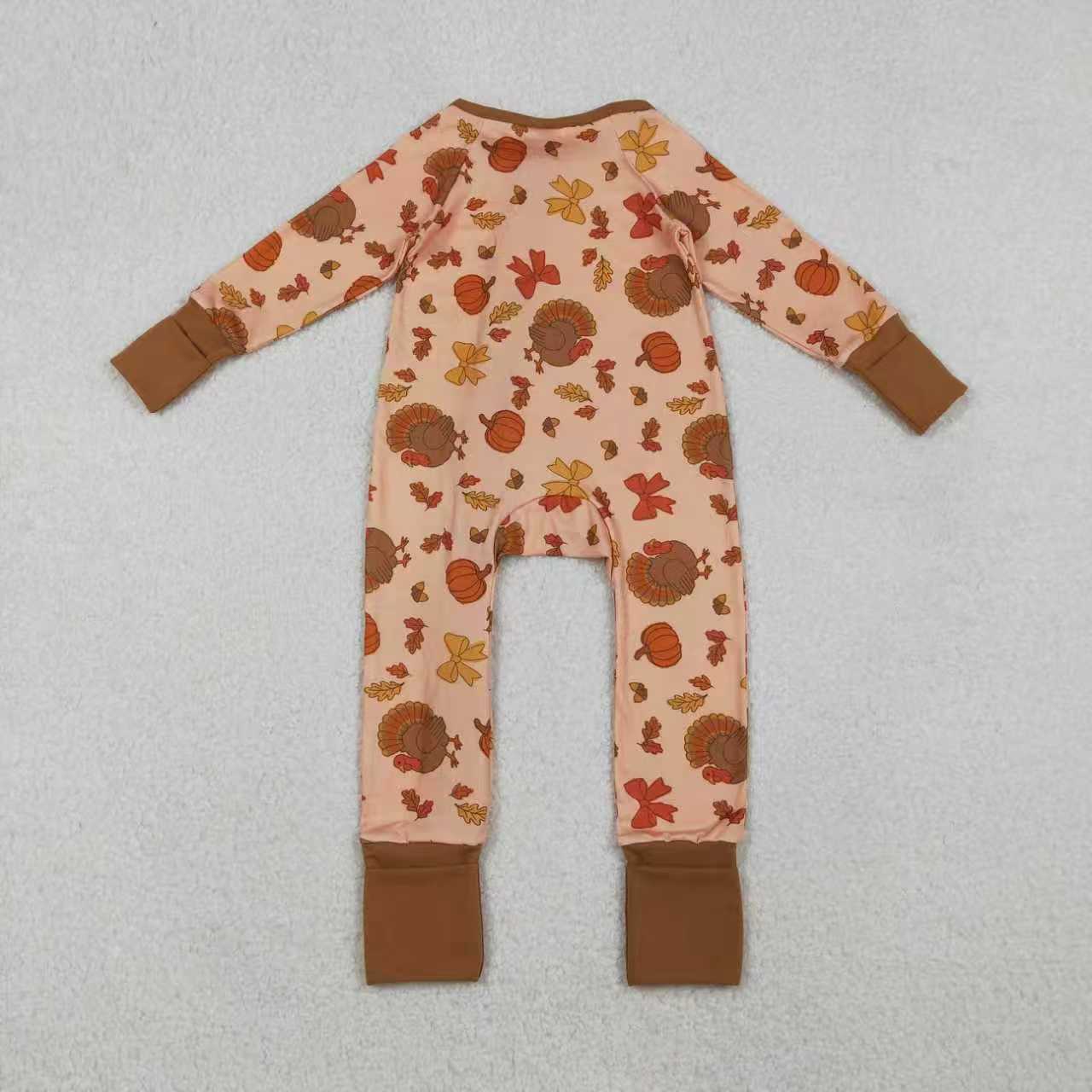 Thanksgiving Turkey Pumpkin Romper/Pajamas RTS Sibling Clothes