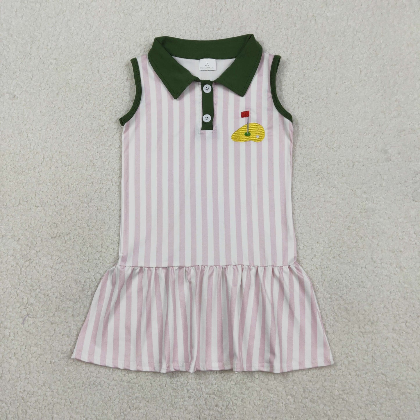 GSD3142 Golf Pink Striped Sleeveless Girls Dress