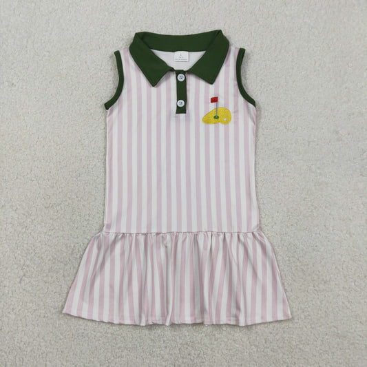 GSD3142 Golf Pink Striped Sleeveless Girls Dress