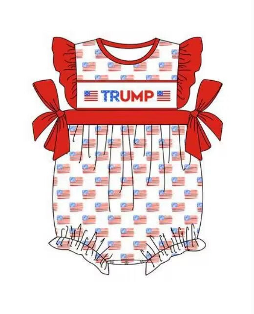 custom Trump flag red bows flutter sleeve girls romper