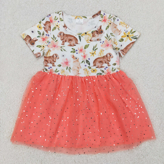 GSD2445 Easter rabbit flowers lace short sleeve girls dress