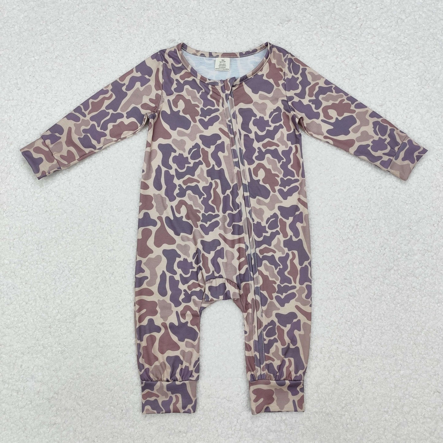 bamboo LR2050 brown camo long sleeve zipper boys romper