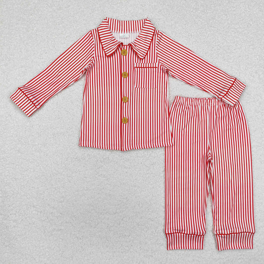 BLP0980 Christmas red striped pocket long sleeve pants boys pajamas