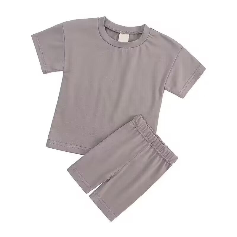 custom S grey short sleeve shorts kids pajamas