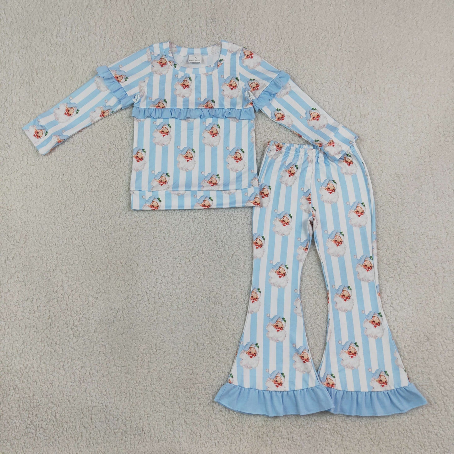 GLP3451 Christmas Santa Blue Long Sleeve Pants Girls Set