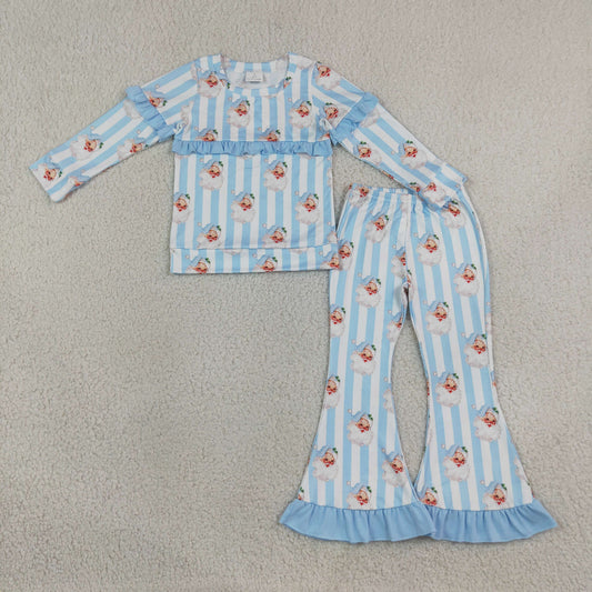 GLP3451 Christmas Santa Blue Long Sleeve Pants Girls Set