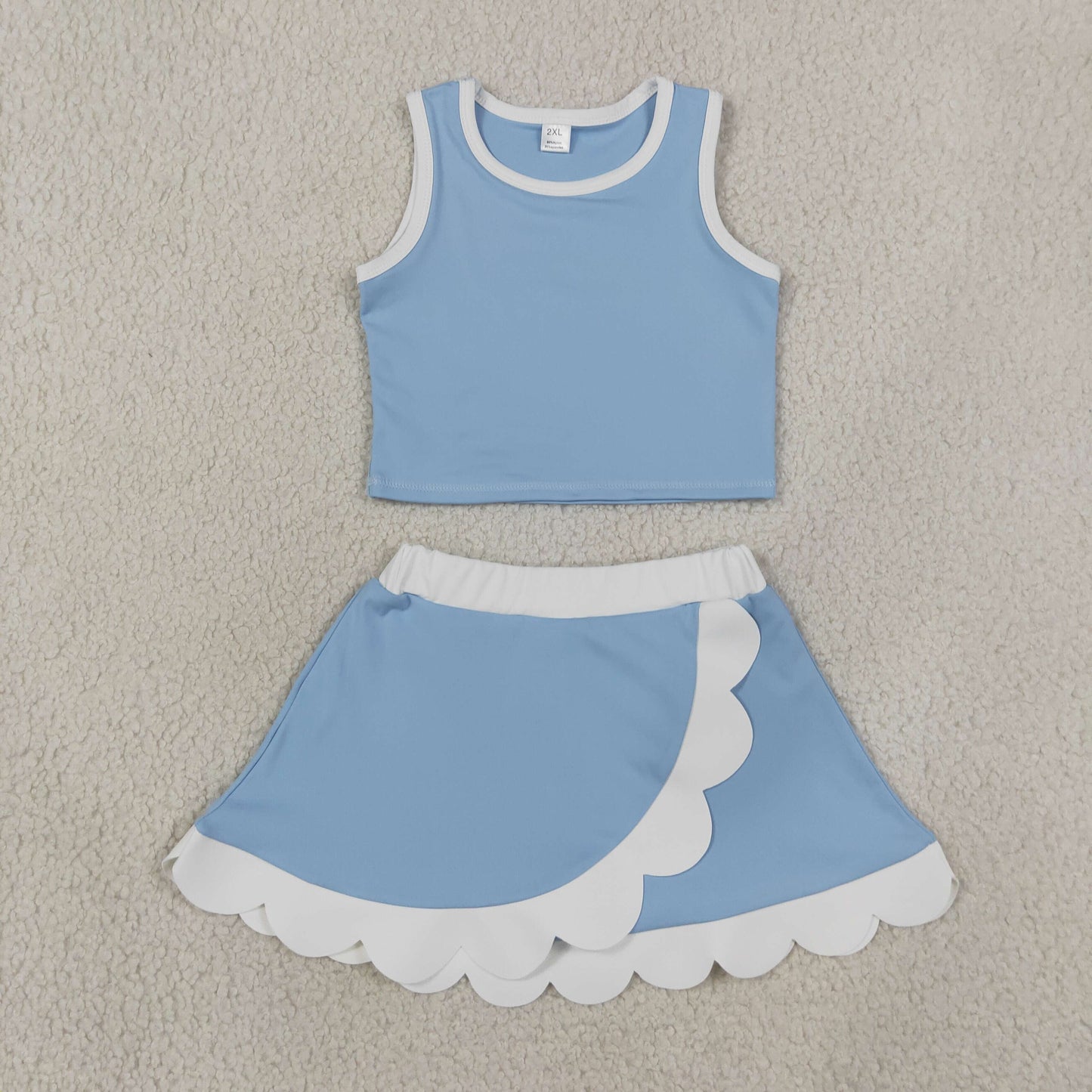 GSD4084 Yoga Scallop Cartoon Princess Blue Sleeveless Skorts Girls Set