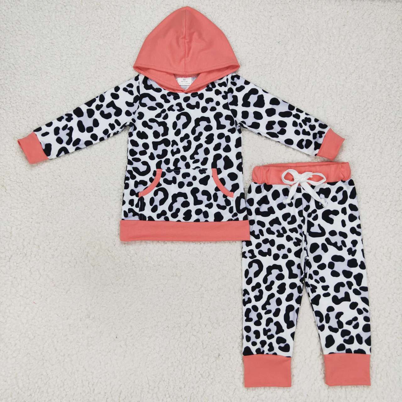 GLP0795 Leopard pink hoodie long sleeve girls set