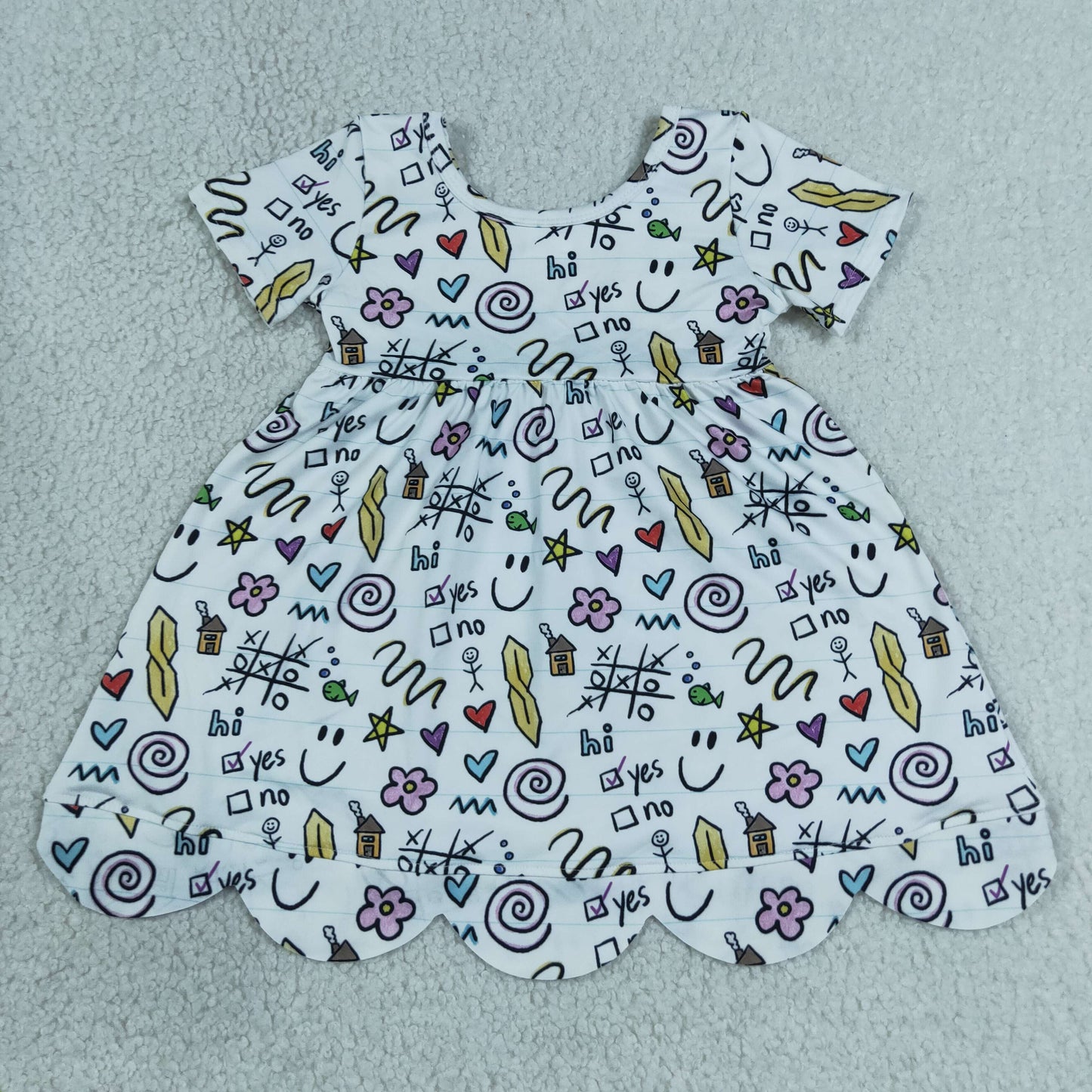 GSD4157 Scallop Back To School Short Sleeve Girls Dress