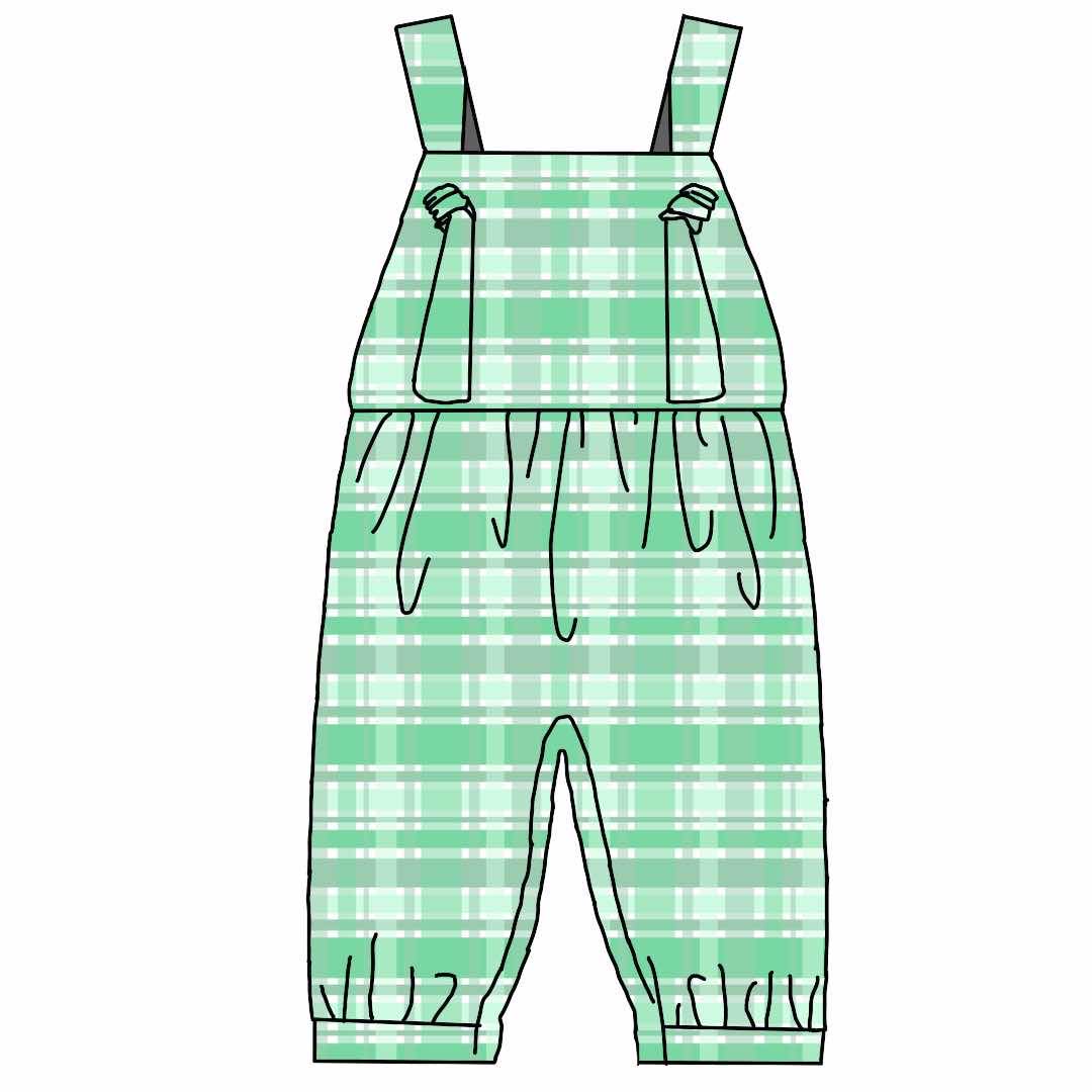 Custom St Patrick Green Checkered Girls Jumpsuits