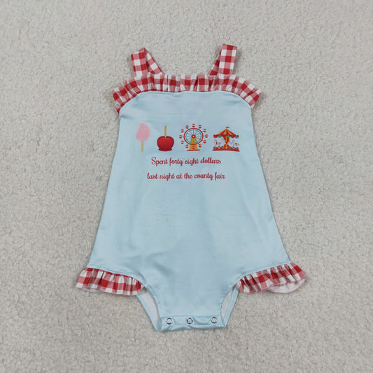 SR3055 spent forty eight dollars blue red checkered girls romper