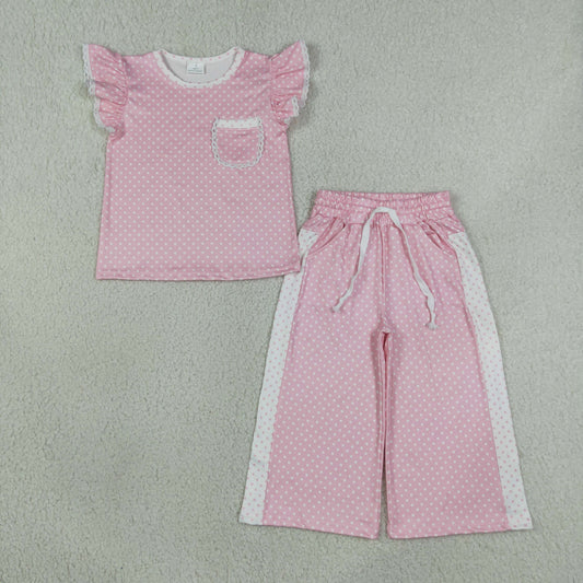 GSPO2330 Pink Flutter Sleeve Pants Girls Set