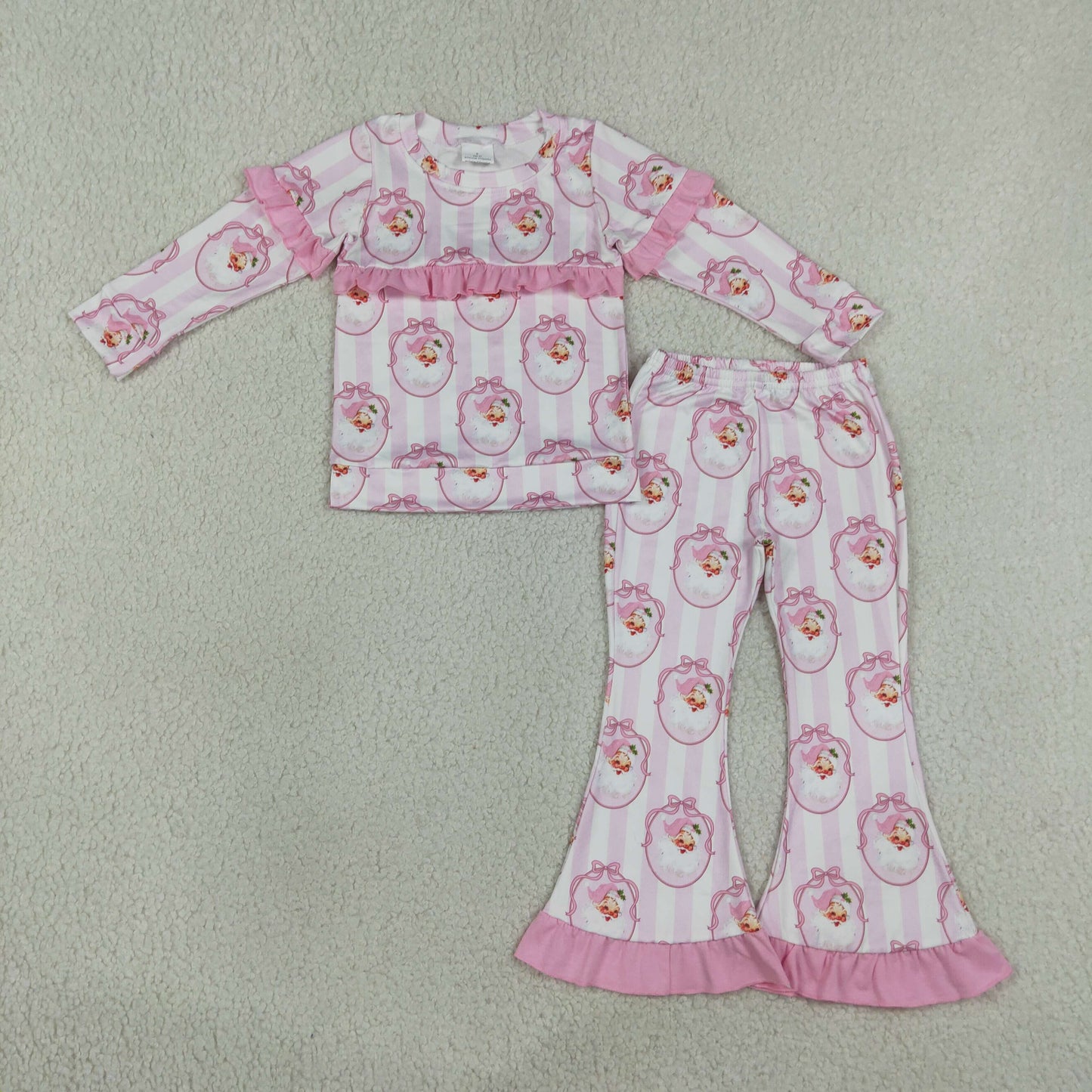 GLP3450 Christmas Santa Bows Pink Long Sleeve Pants Girls Set