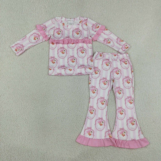 GLP3450 Christmas Santa Bows Pink Long Sleeve Pants Girls Set