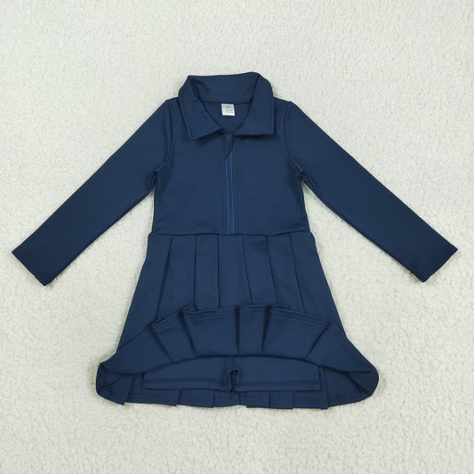 GLD1151 yoga navy blue zipper long sleeve girls dress